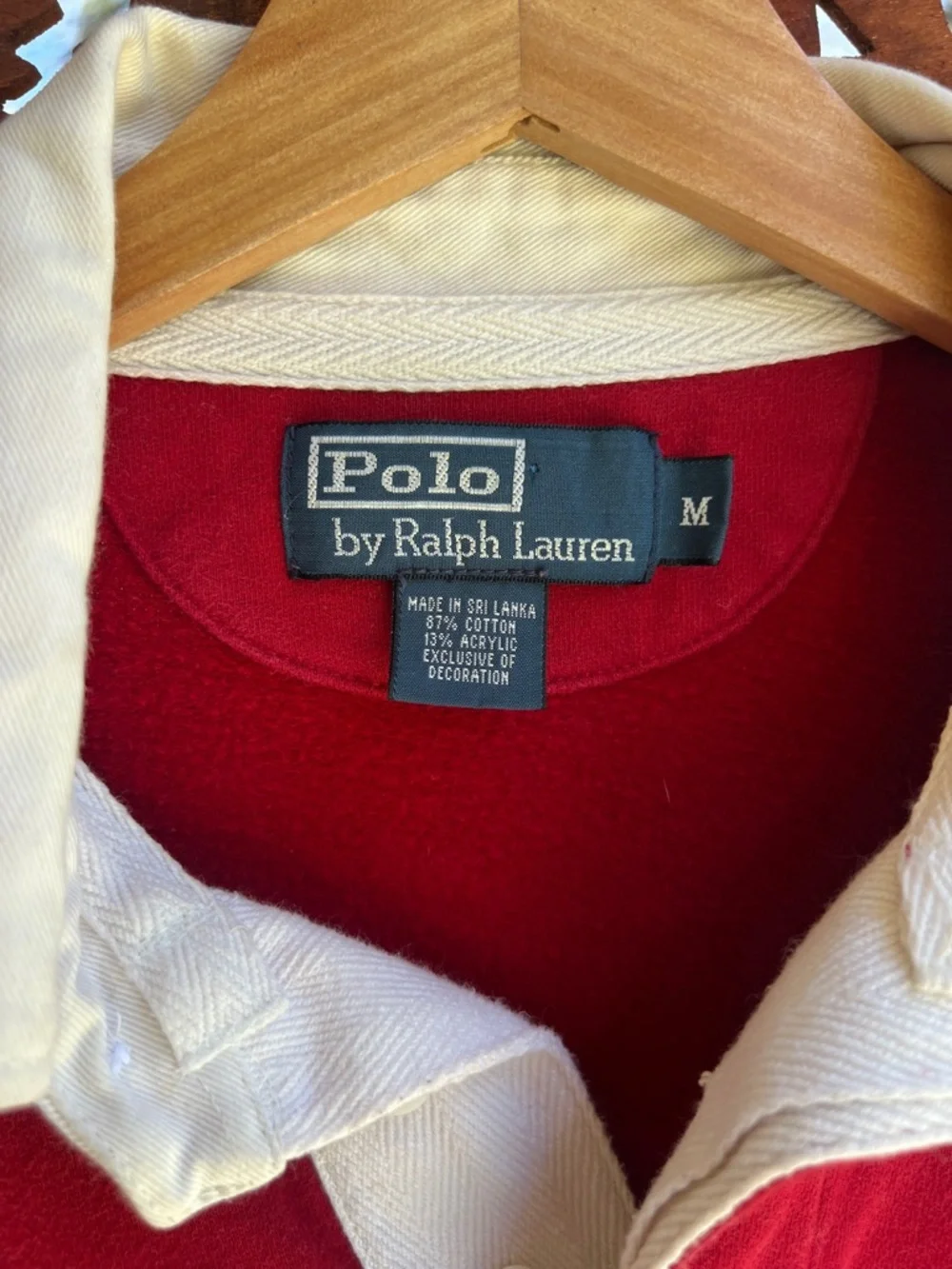 Ralph Lauren Red Rugby Shirt with Navy and Brown Stripes